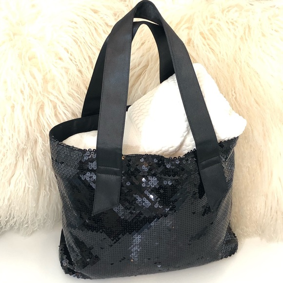 Handbags - Satin & Sequinned Black Tote